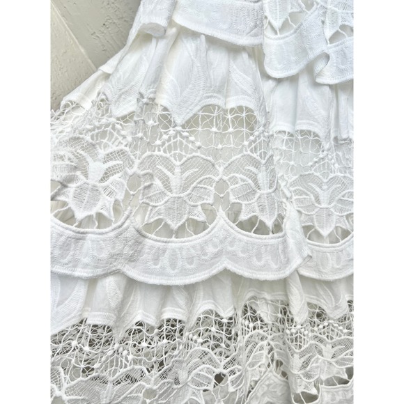 Farm Rio Richelier V-Neck Kimono Sleeves Tiered Lace Midi Dress Off-White Medium - Picture 5 of 9